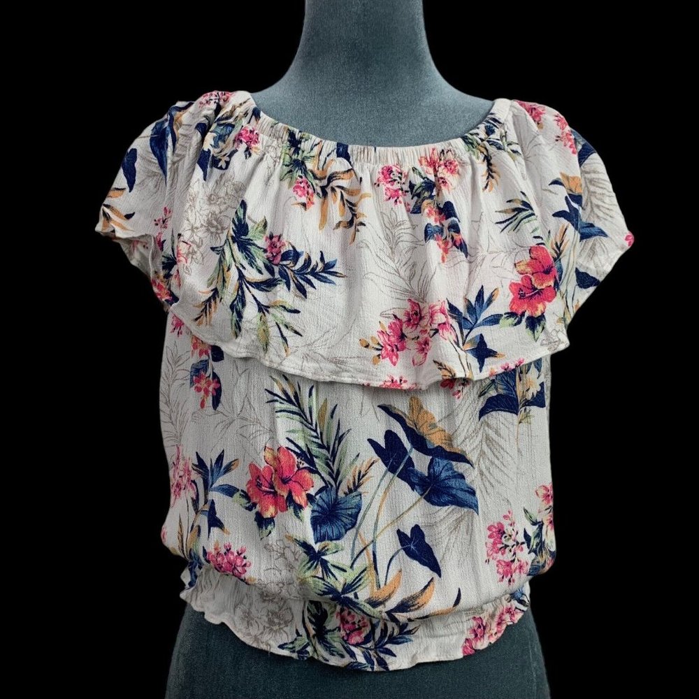 American Eagle Womens Small Floral Off the Shoulder Crop Top